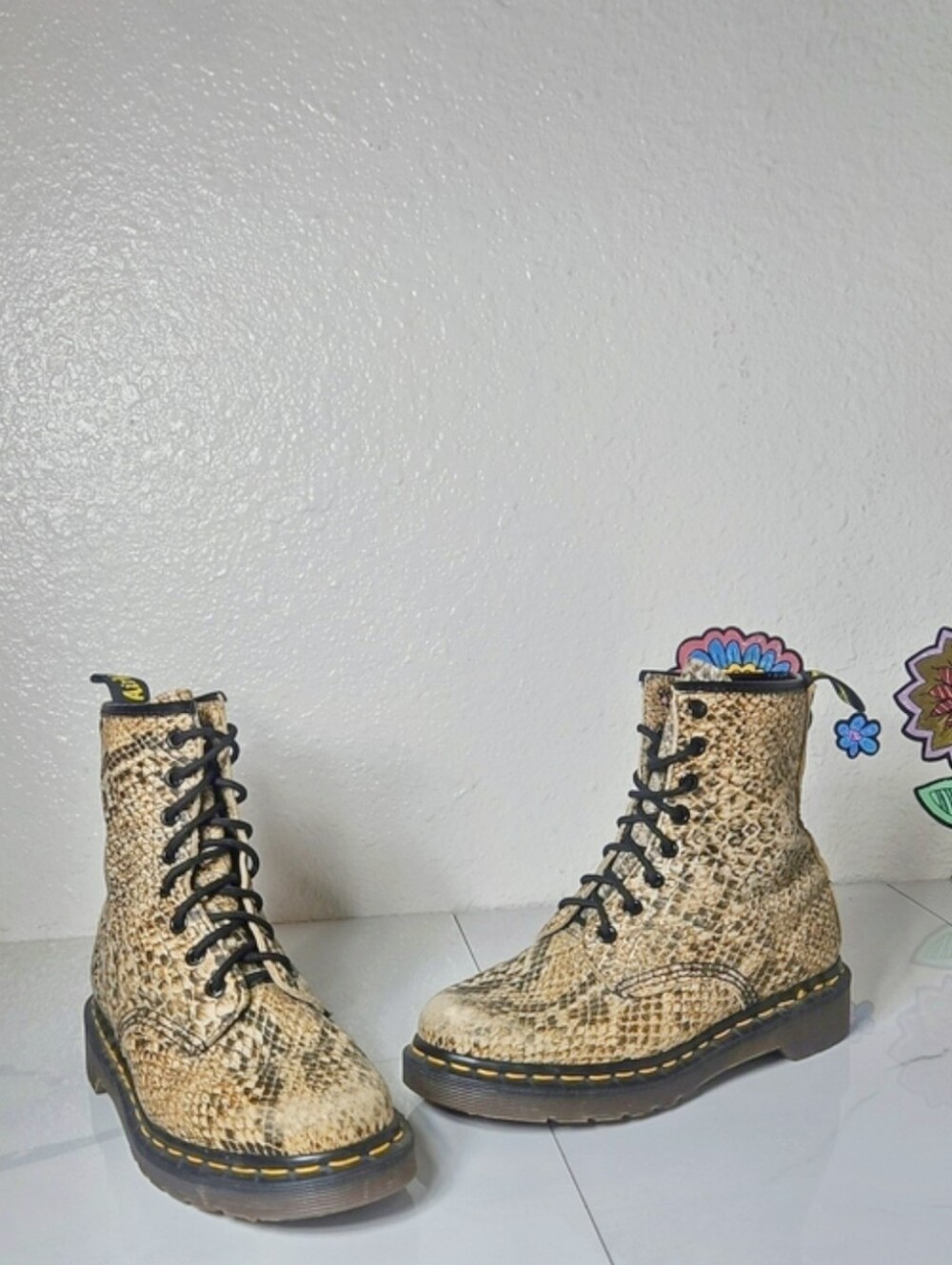 Vintage Dr. Marten 1460 Python Print Made In England Combat Boots
